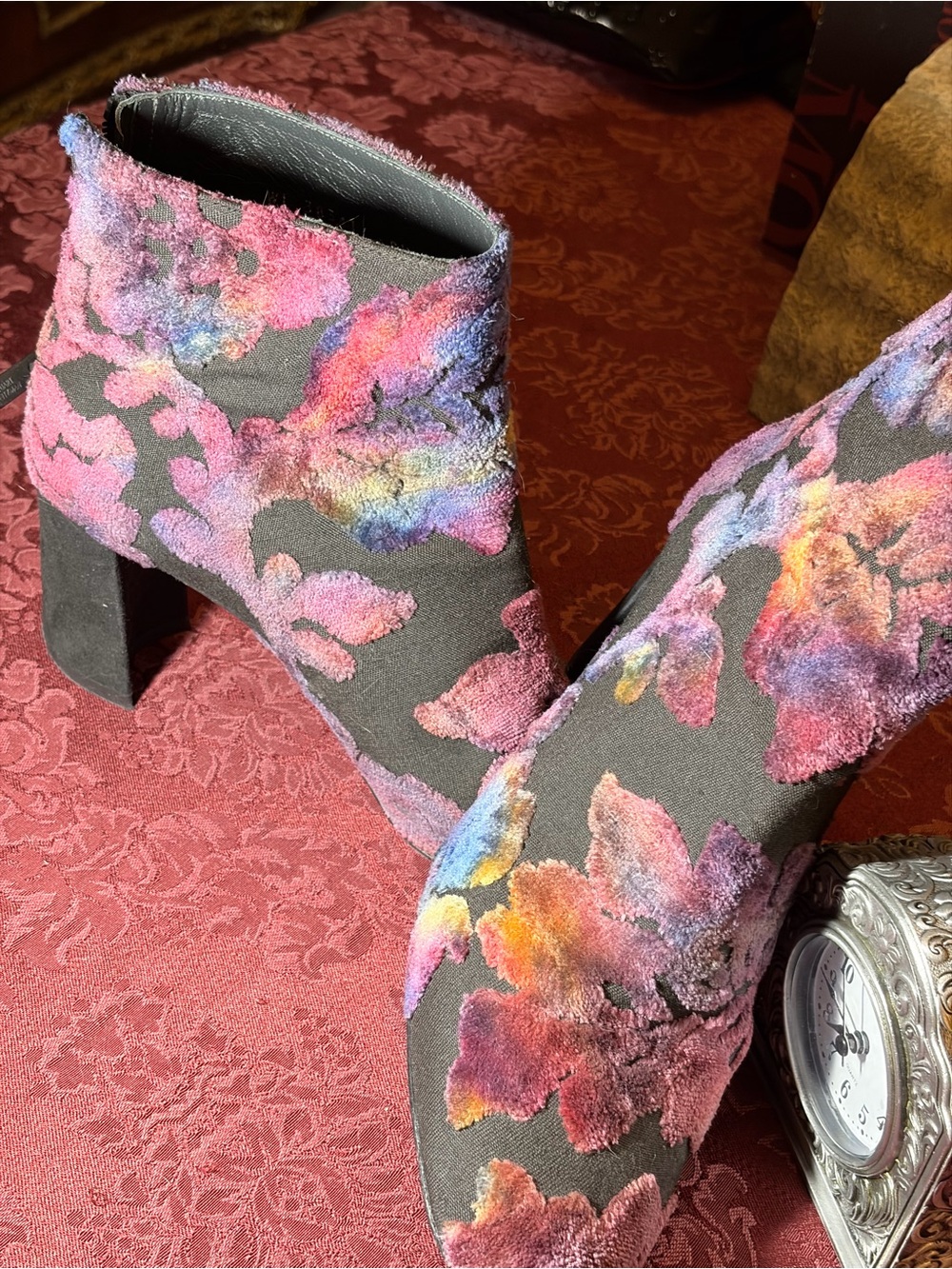 Stuart Weitzman Multicolor Floral Velvet Ankle Boots - Picture 15 of 15